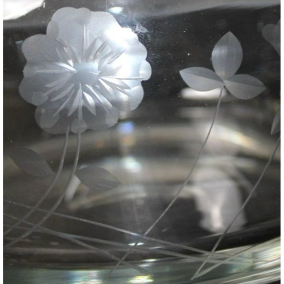 Vintage Lead Crystal Glass Basket with Etched Floral Design - Picture 6 of 10